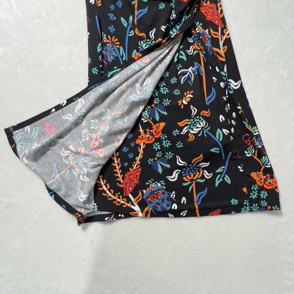 Desigual Bridie Jersey Hi Low Faux Wrap Dress Sz XL Black Floral Long Sleeve - Picture 9 of 14